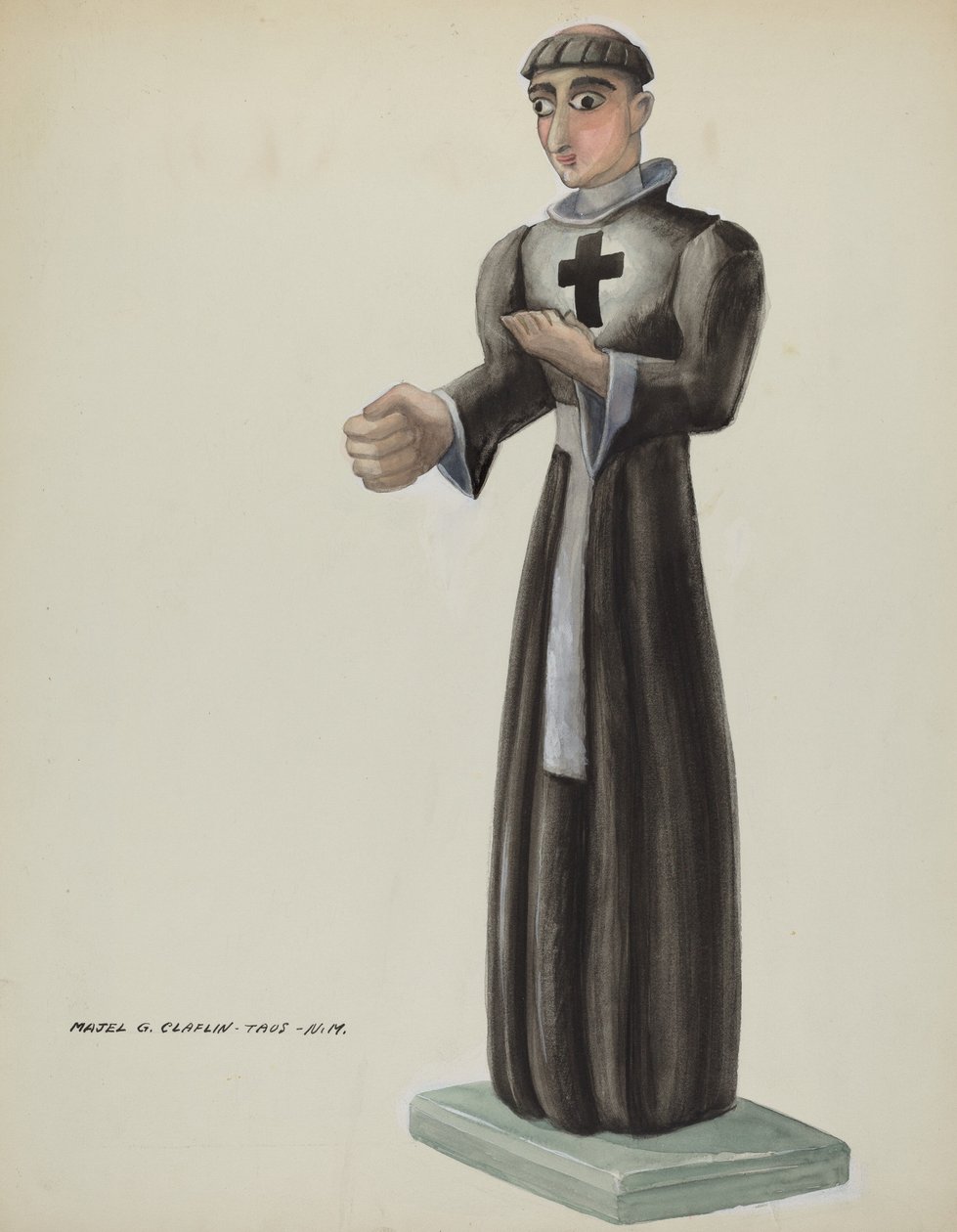 Wooden Santo - Friar with Cross on Breast by Majel G. Claflin
