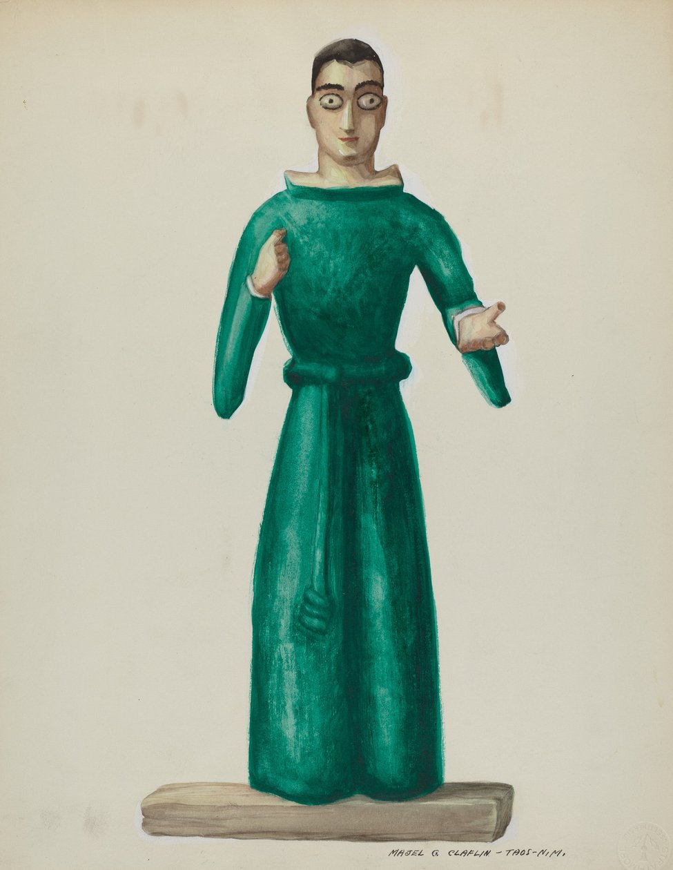 Wooden Santo in Bright Green Dress by Majel G. Claflin