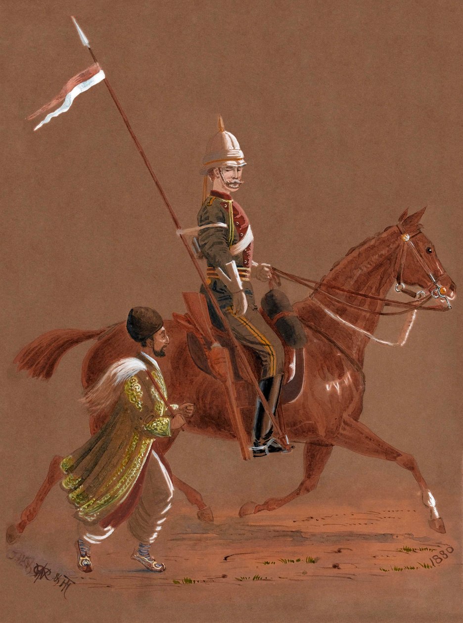 Trooper of the 9th Lancers Riding, with an Afghan Soldier Running Beside His Horse by Major General R.G. Woodthorpe