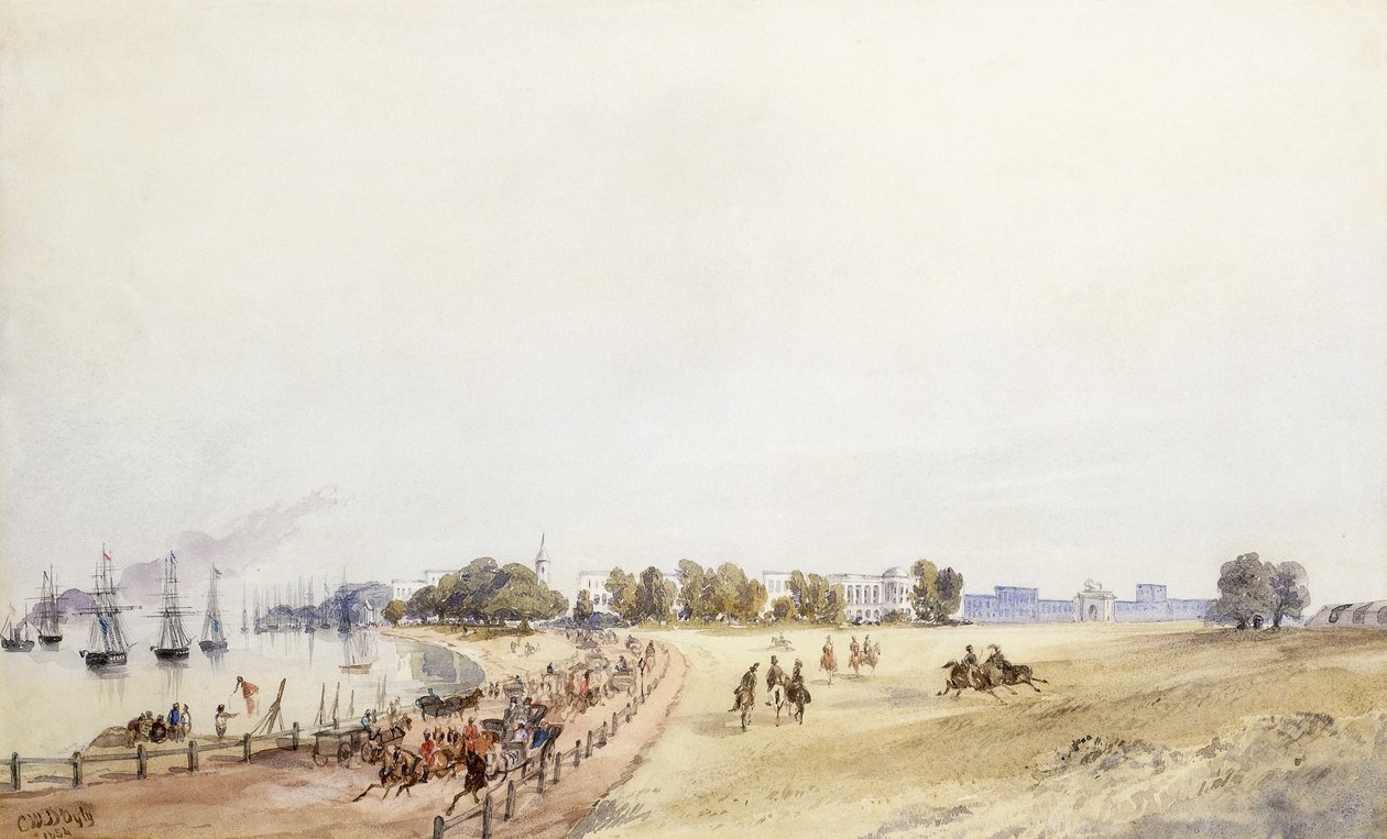 View of the Fort and Town, Calcutta, 1854 by Major General Sir Charles Walters DOyly