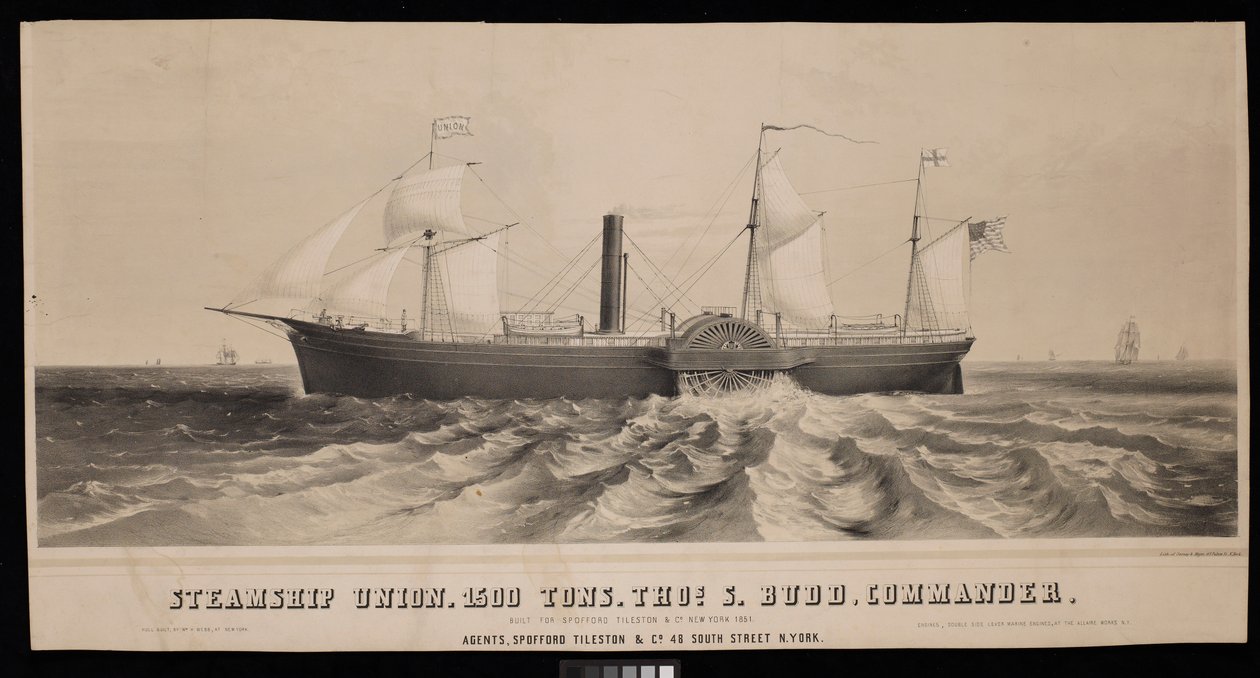Steamship Union. 1500 Tons, Thos S. Budd, Commander. Built for Spofford Tileston & Co 1851 by Major and Knapp Sarony