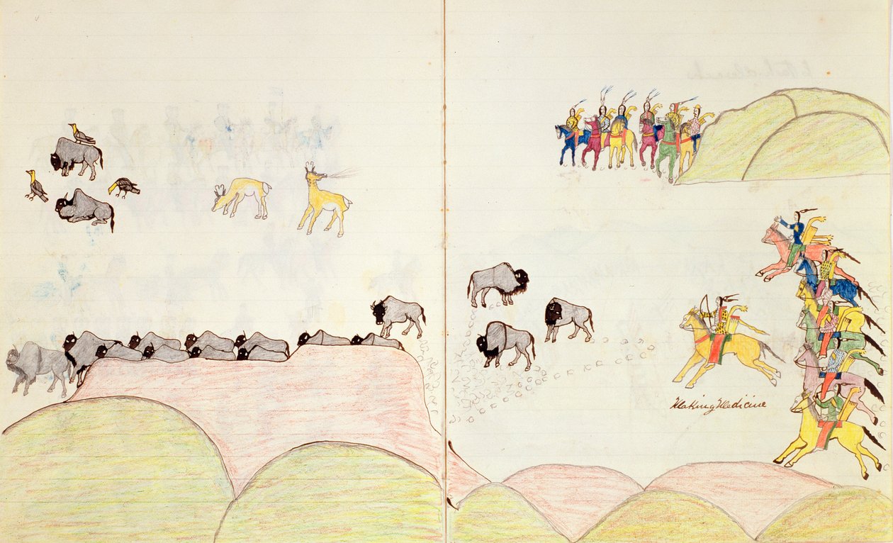 Native American Buffalo Hunt (from a book of sketches made at Fort Marion, St Augustine, Florida, 1877) by Making Medicine
