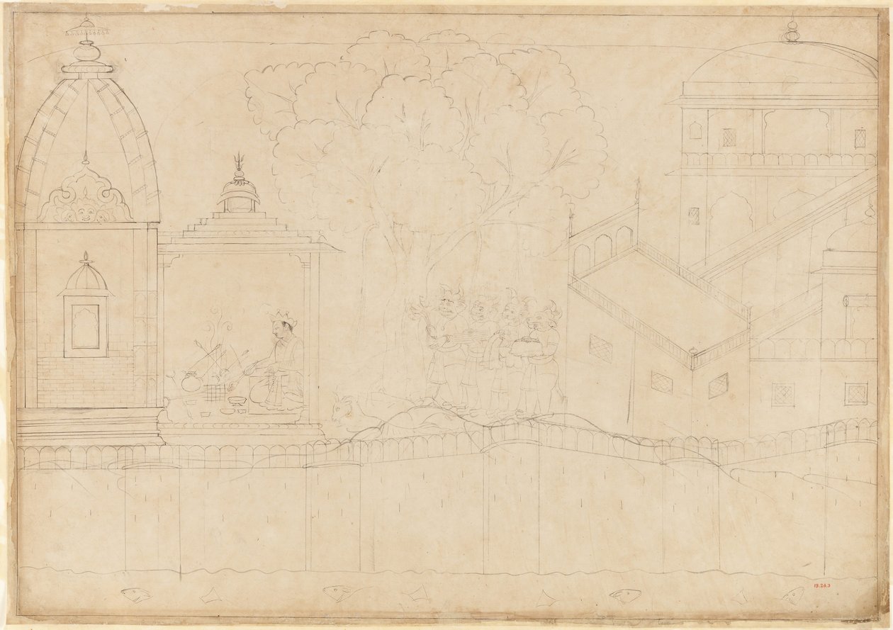Indrajit Makes Offerings: Folio from the Siege of Lanka Series by Manaku