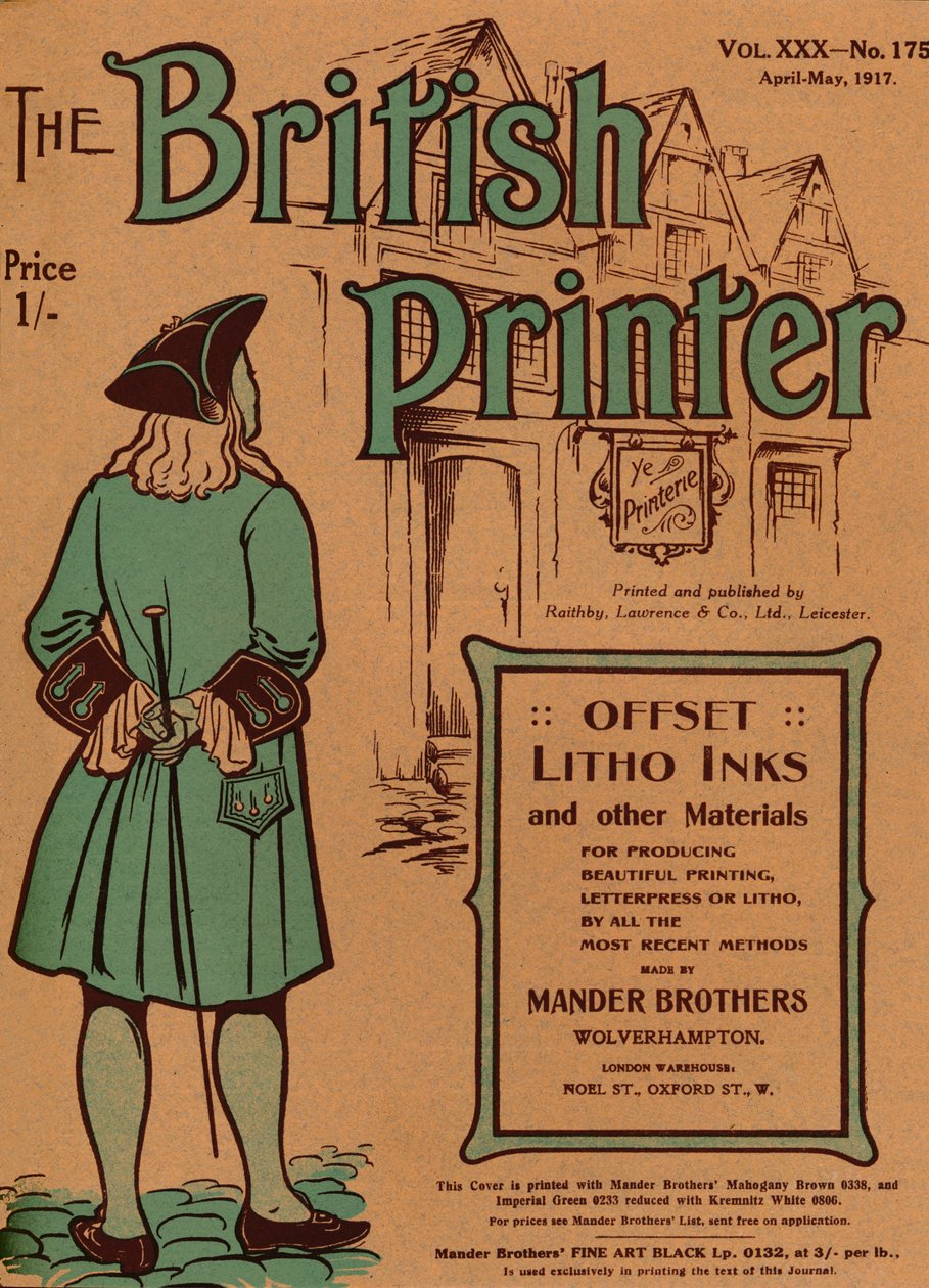The British Printer Vol. XXX - No. 175 April-May, 1917 cover by Mander Brothers