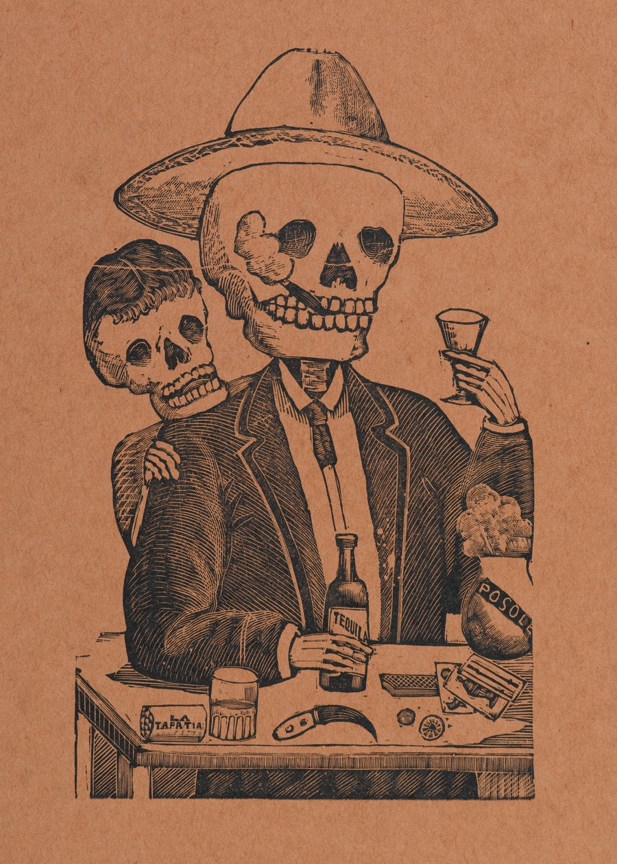 Skeleton Figure in a Bar, from 330 Grabados Originales, Printed by Antonio Vanegas Arroyo, Mexico City, Mexico by Manuel Manilla