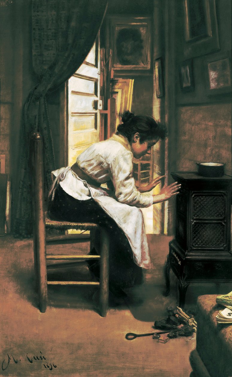 A Woman in Front of the Stove, Painting by Manuel Cusi by Manuel Cusí