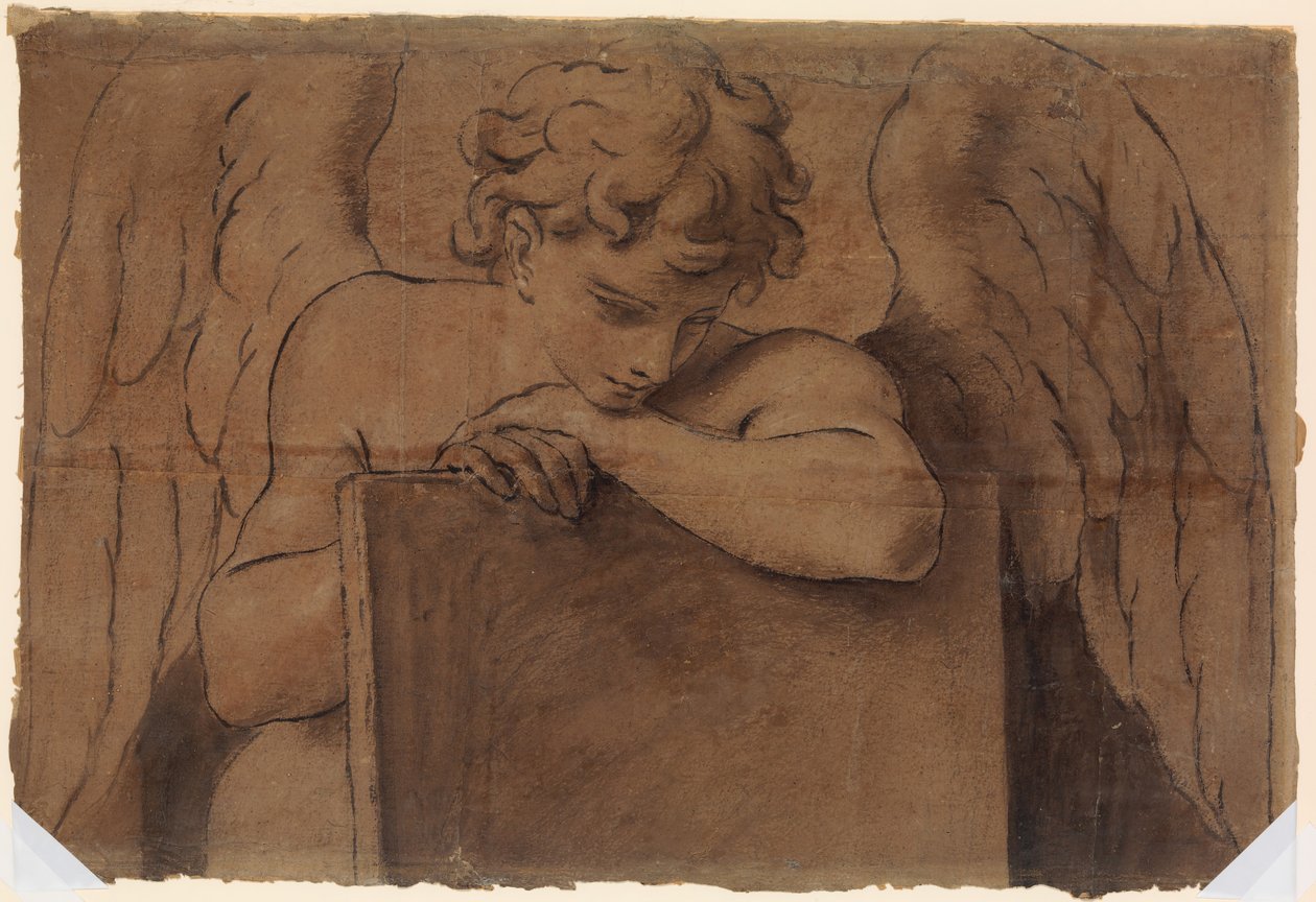 Cartoon Fragment for Adolescent Angel Leaning on a Tablet or Closed Book by Marc Antonio Franceschini