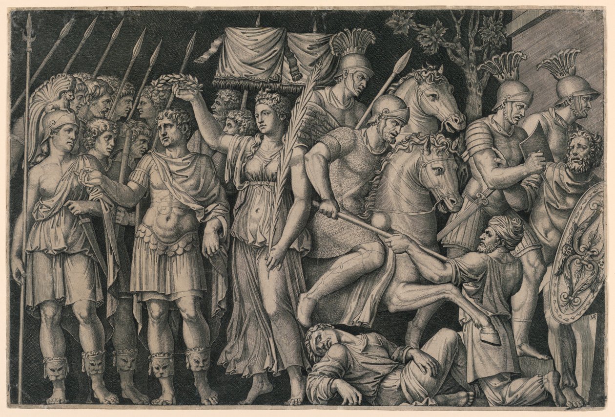 Trajan Crowned by Victory by Marc Antonio Raimondi