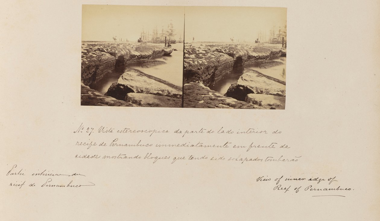 Stereoscopic View from the Inner Side of the Reef of Pernambuco Directly in Front of the City Showing Blocks that Have Collapsed by Marc Ferrez