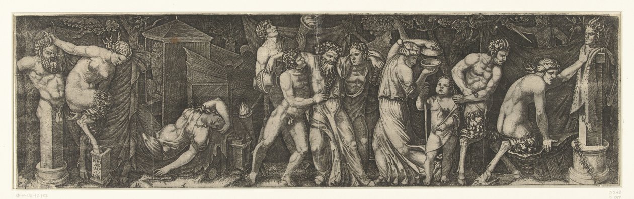 Bacchanal with a Drunken Bacchus, and Satyrs and Maenads by Marcantonio Raimondi
