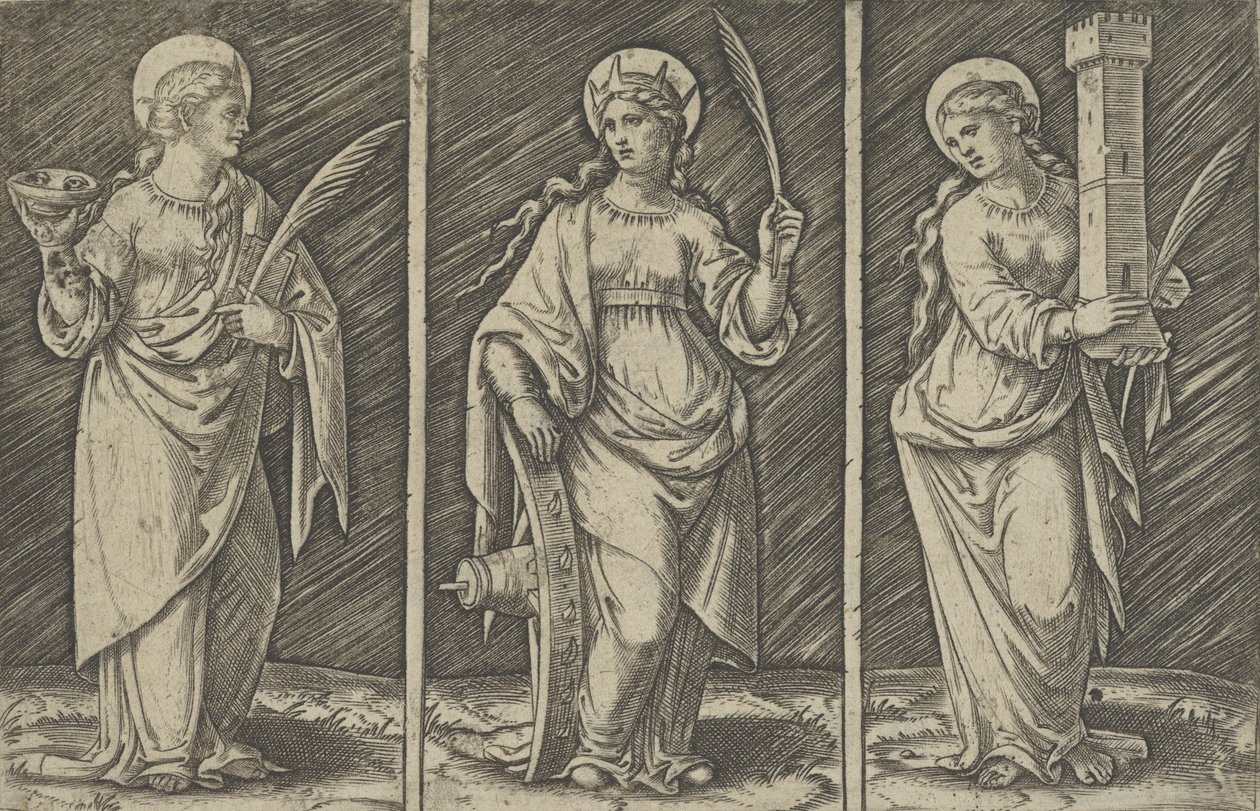 Saint Barbara, Saint Catherine, Saint Lucy by Marcantonio Raimondi