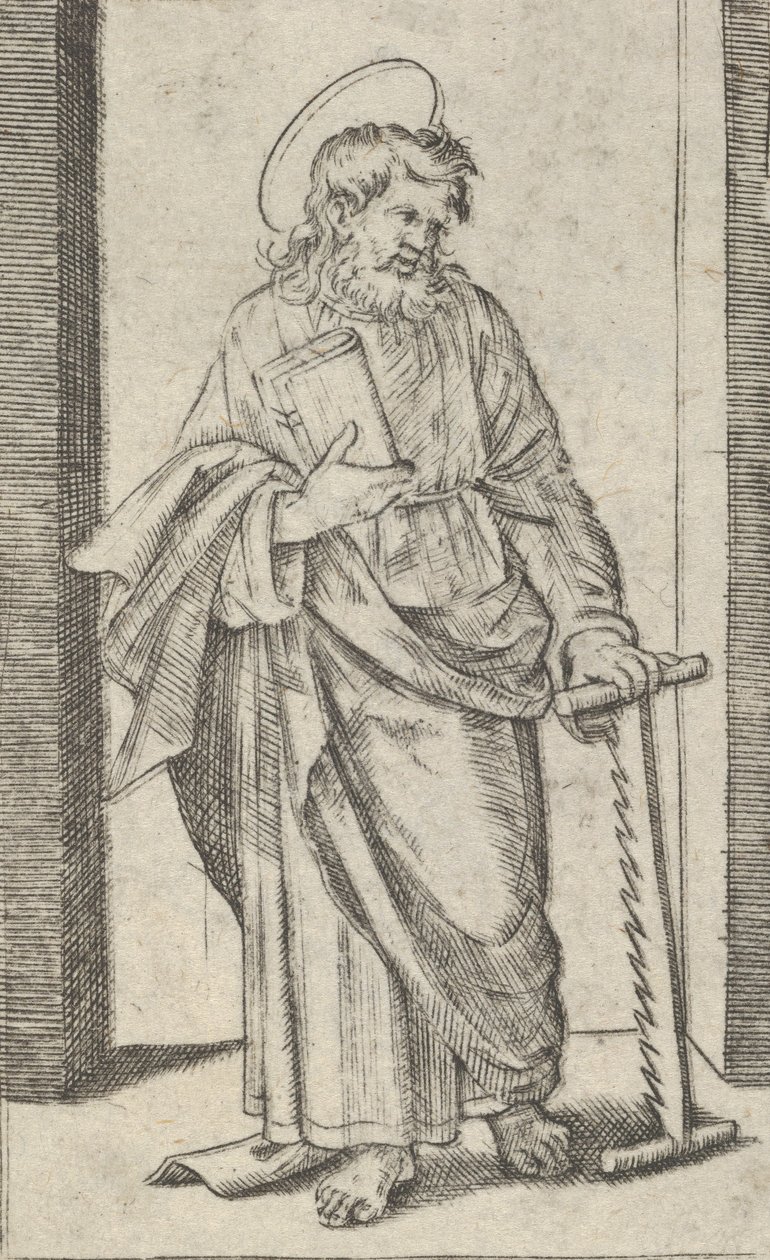 Saint Simon, a saw in his lowered left hand, from the series 