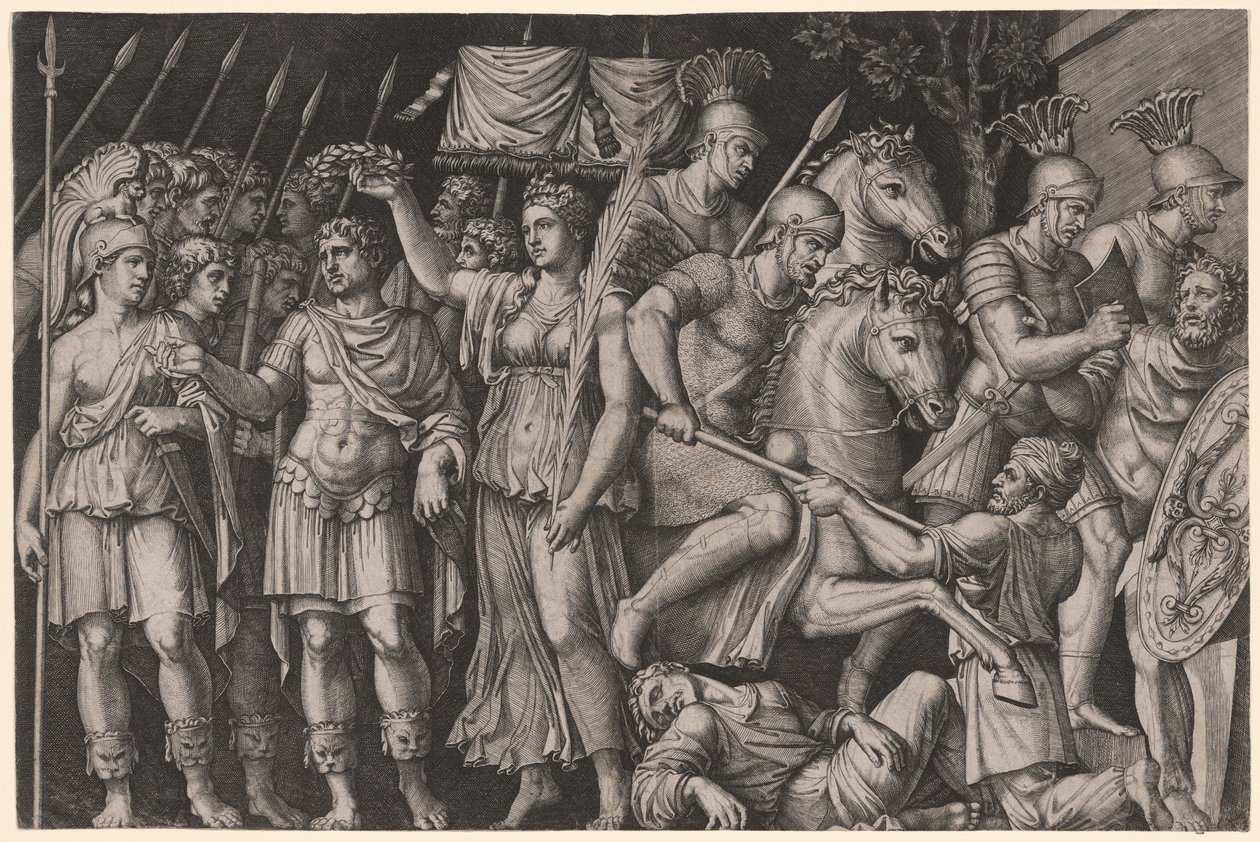 Trajan Crowned by Victory by Marcantonio Raimondi