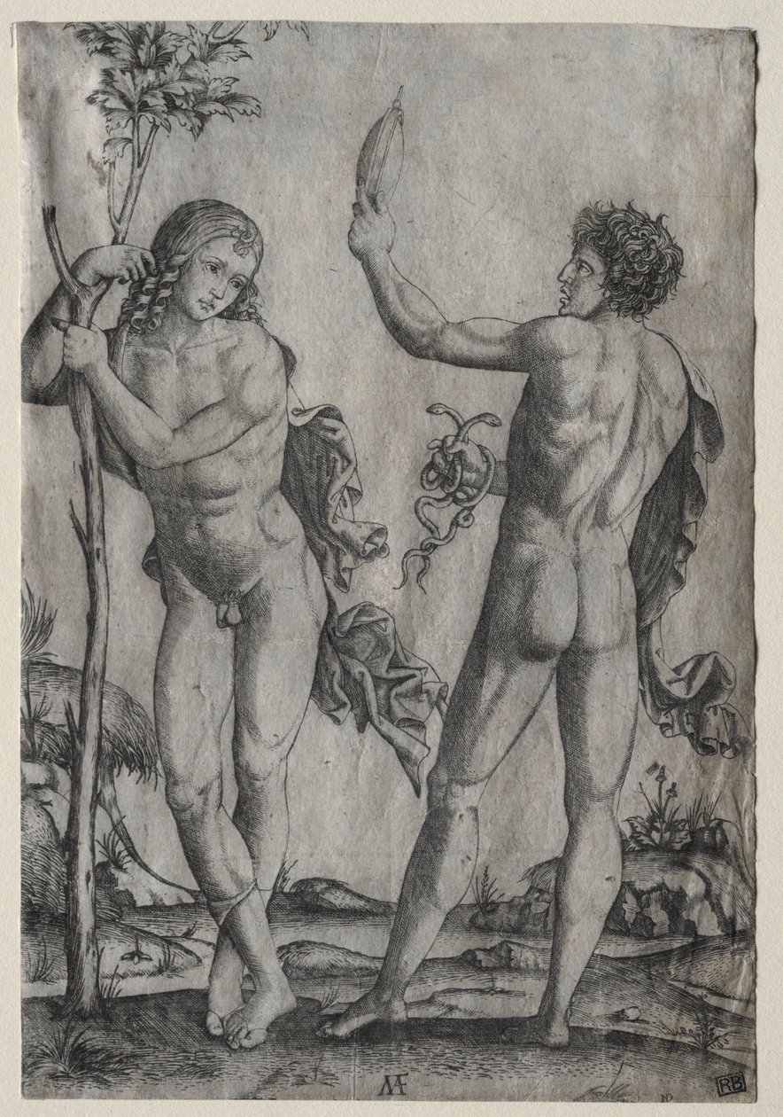 Two Nude Men Beside a Tree by Marcantonio Raimondi