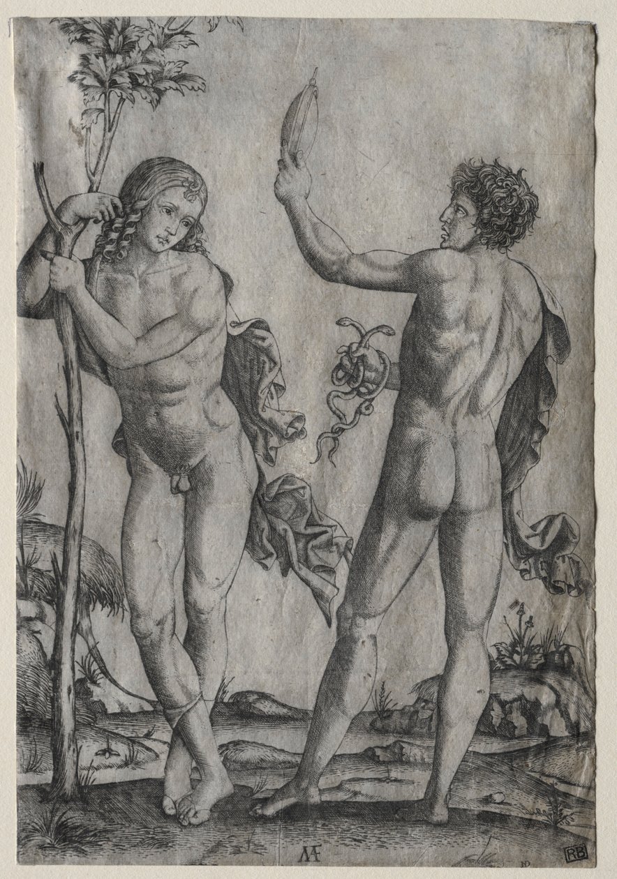Two Nude Men Beside a Tree by Marcantonio Raimondi