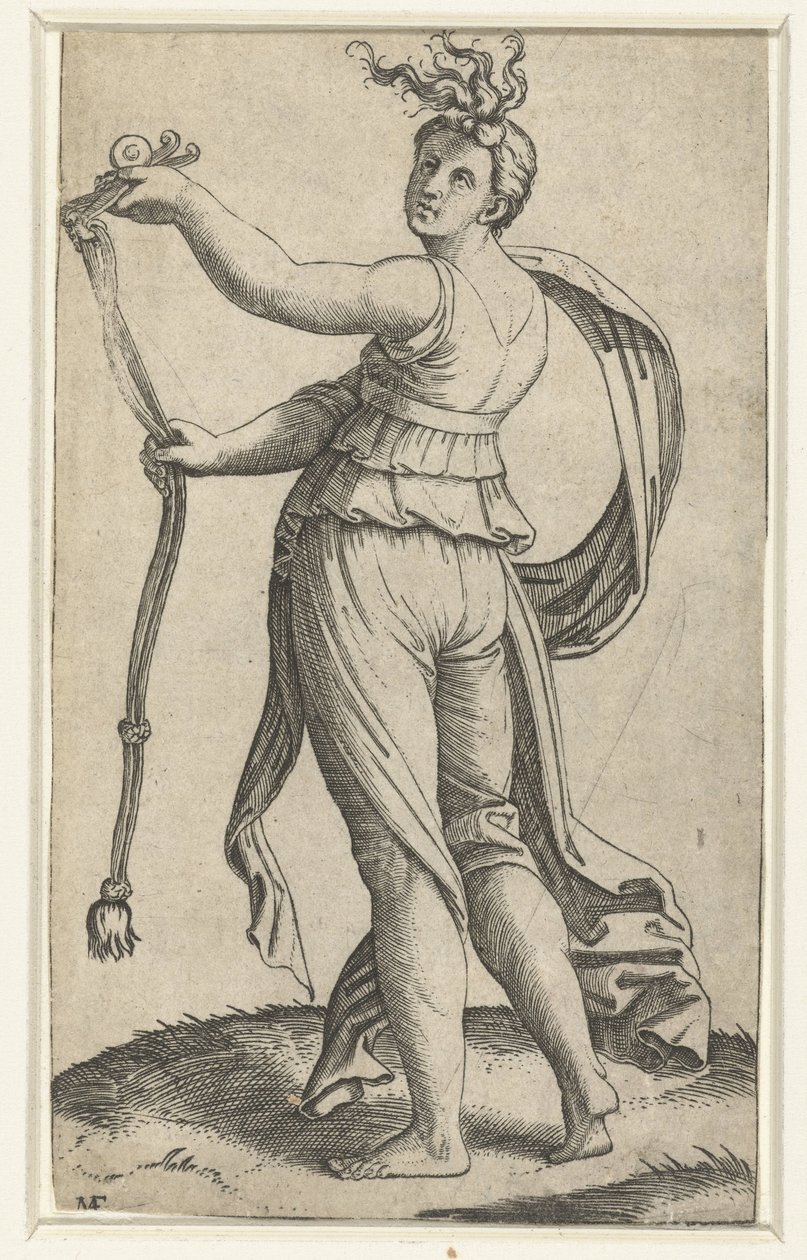 Woman with Horse Bridle as Personification of Temperance (Temperantia) by Marcantonio Raimondi