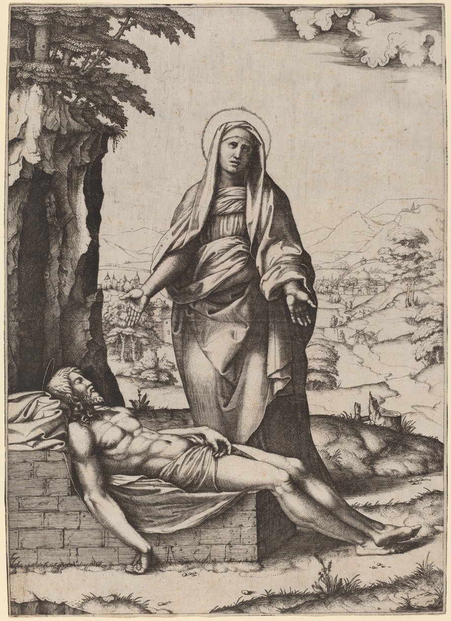 The Lamentation of the Virgin by Marcantonio Raimondi after Raphael