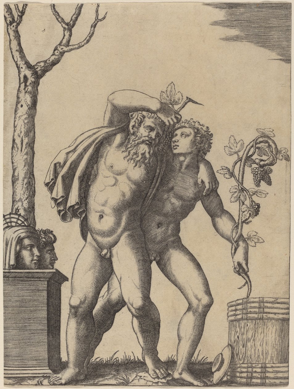 A Young and an Old Bacchant by Marcantonio Raimondi possibly after Raphael possibly after Giulio Romano