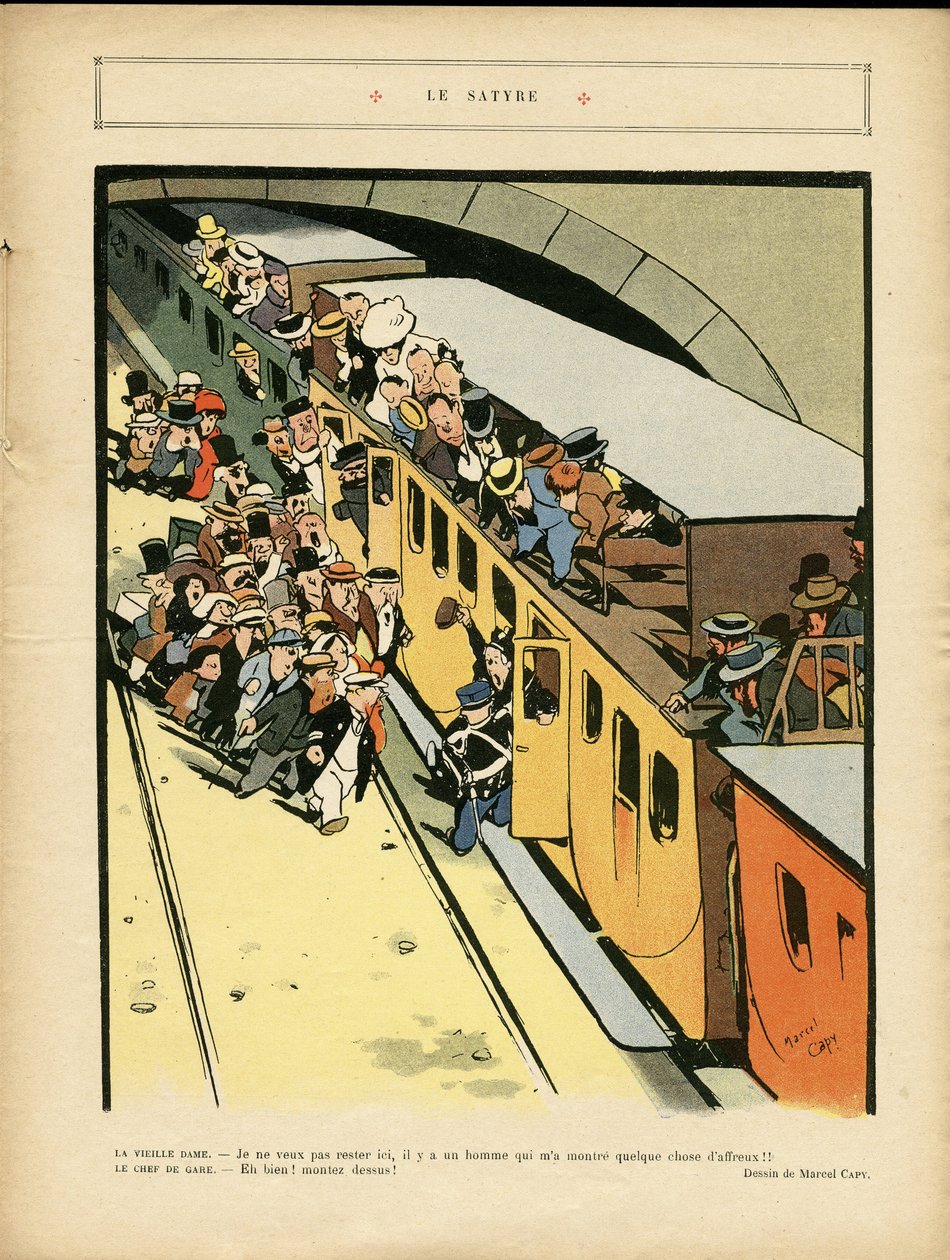 Illustration of Marcel Capy in Le Rire, 03/09/10 - The Satire - Architecture Urban Planning, Train Railway, Bridge by Marcel Amable O.L. Capy