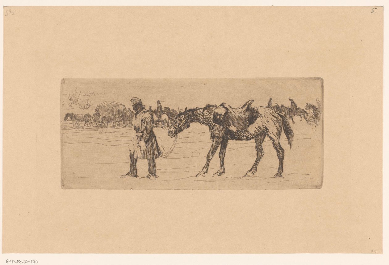 Snowy Landscape with Procession of Soldiers and Horses by Marcel Roux