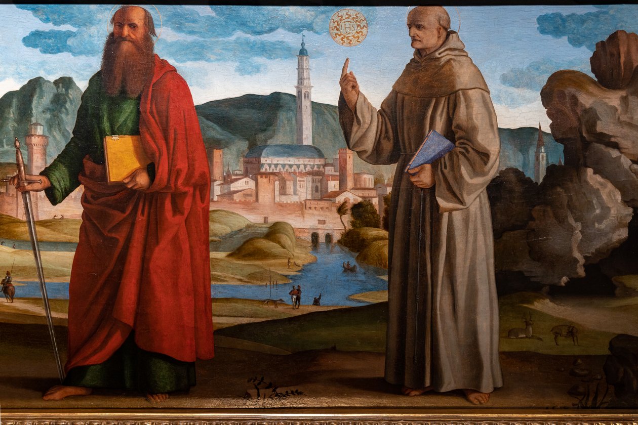 St. Francis Receiving the Stigmata Among St. Clare and Peter, the Blessed Bartolomeo of Breganze, and St. Paul and Bernardino (detail) by Marcello Fogolino