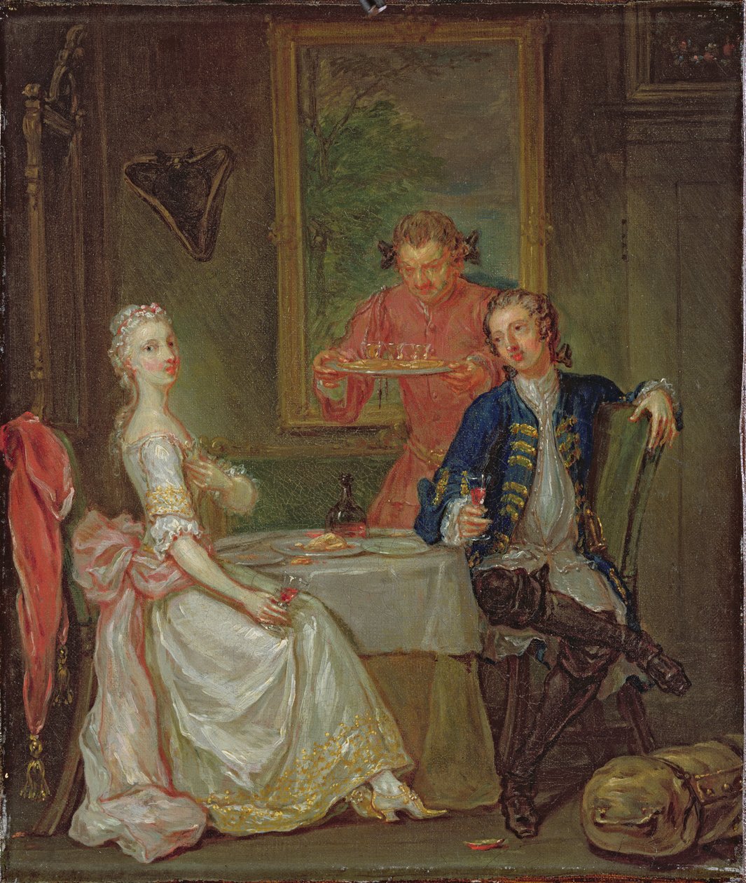 A Dinner Conversation (A Man and Woman Drinking at Supper) by Marcellus the Younger Laroon