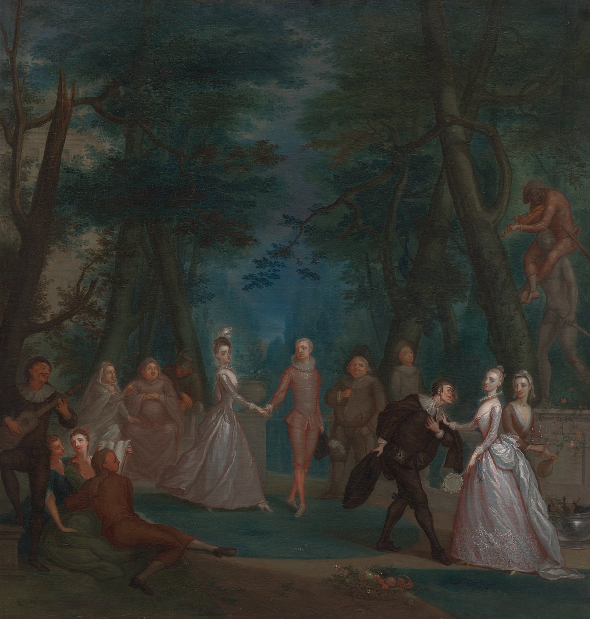 Scene in a park, with figures from the Commedia dell