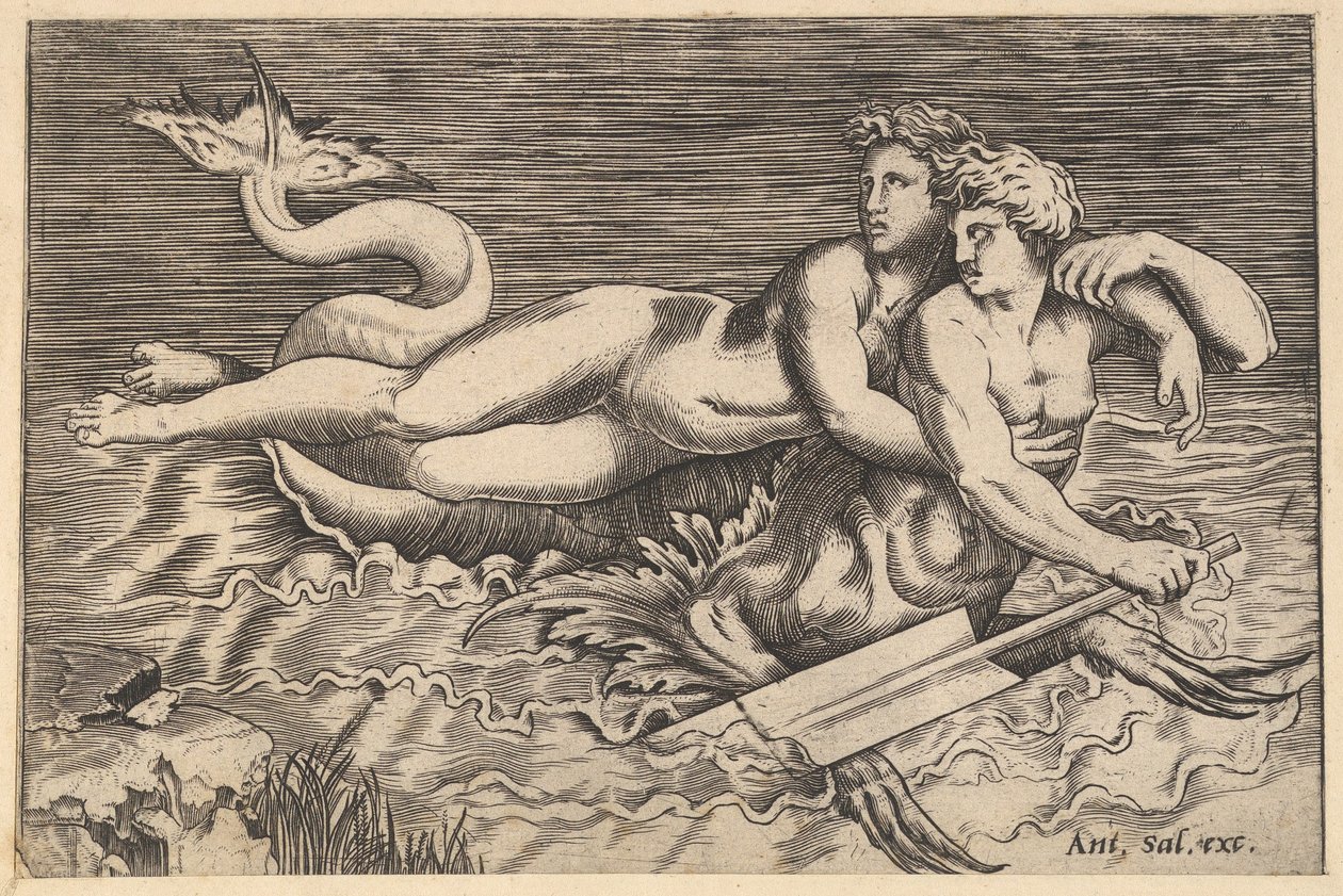 Speculum Romanae Magnificentiae: A Triton Carrying off a Nymph by Marco Dente