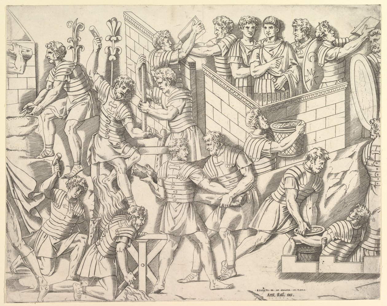 Speculum Romanae Magnificentiae: Roman Soldiers Fortifying their Camp, from Trajan by Marco Dente