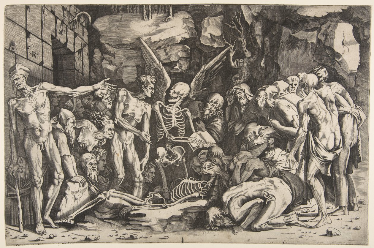 The Skeletons, a Group of Emaciated Men and Women Gathered Around a Skeleton by Marco Dente