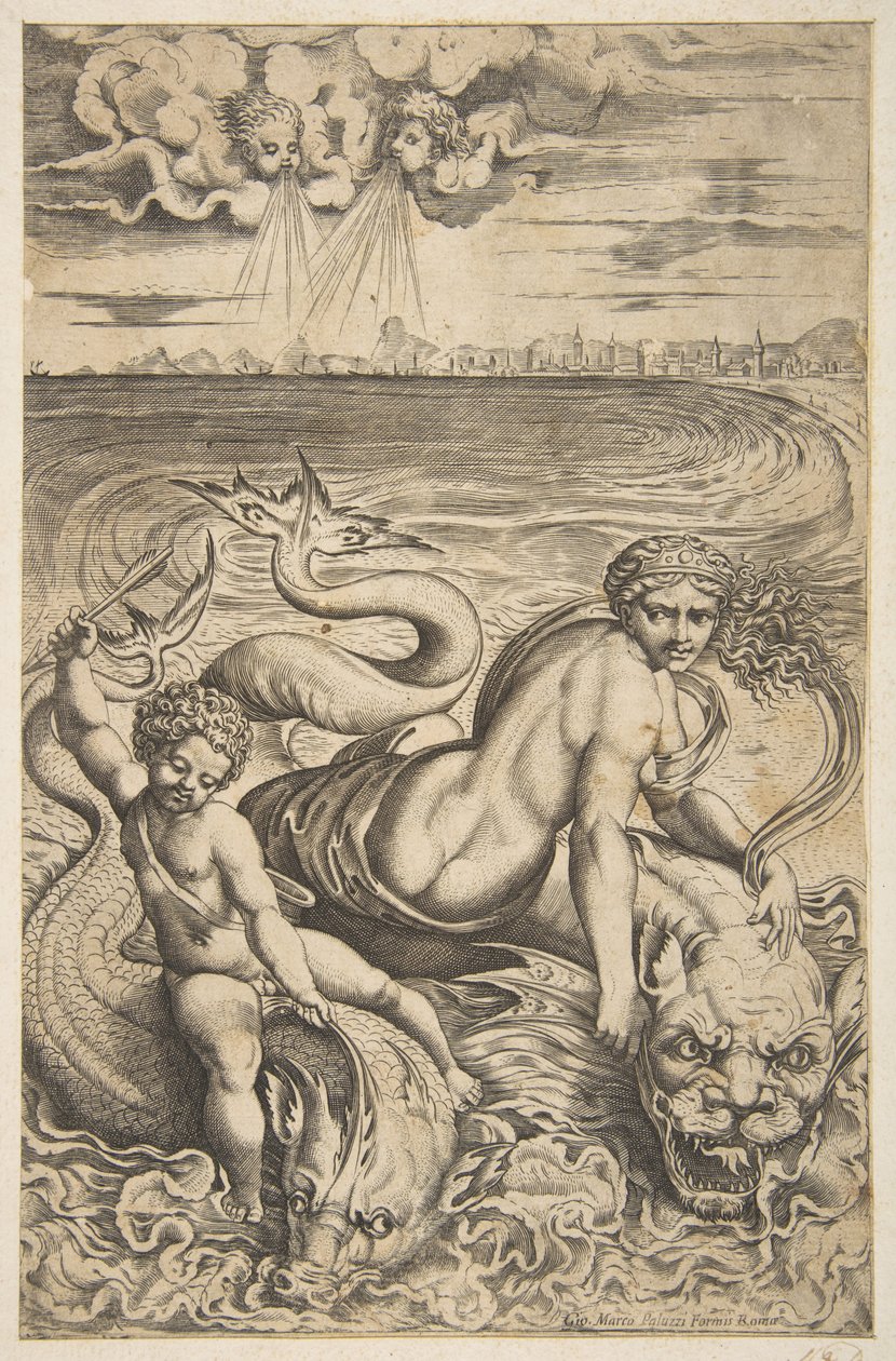 Venus and Cupid Riding Two Sea Monsters by Marco Dente