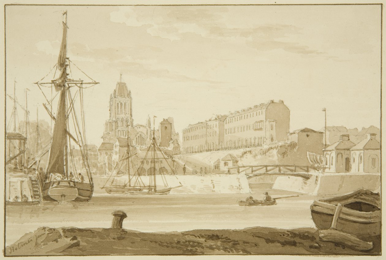 Redcliffe Church and Redcliffe Parade from the Sea Banks, showing the Prince Street Bridge toll houses by Marcus H. Homes