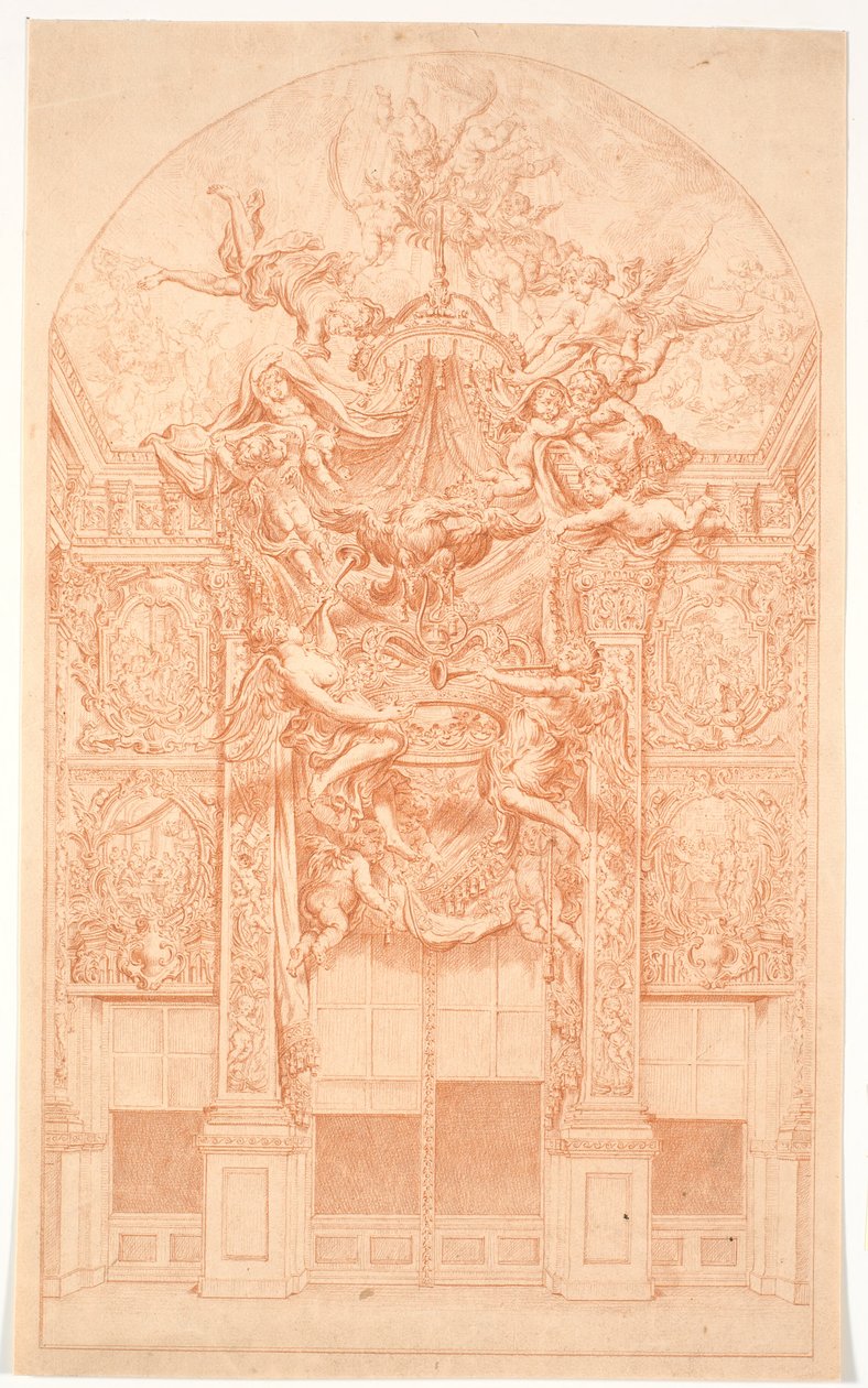 Decorative Draft with Geniuses Carrying a Crown and a Canopy by Marcus Tuscher