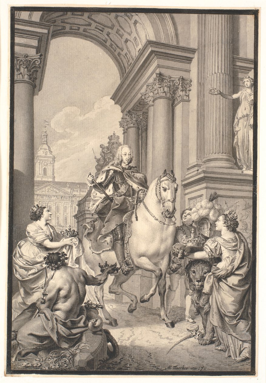 Study for the Painting: Denmark and Norway Pay Homage to Chr. VI (burned with Christiansborg 1794) by Marcus Tuscher