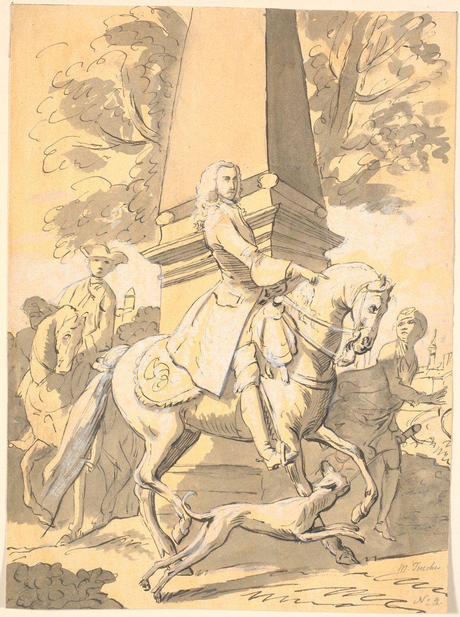 Nobleman Followed by Servants Rides Past a Monument by Marcus Tuscher