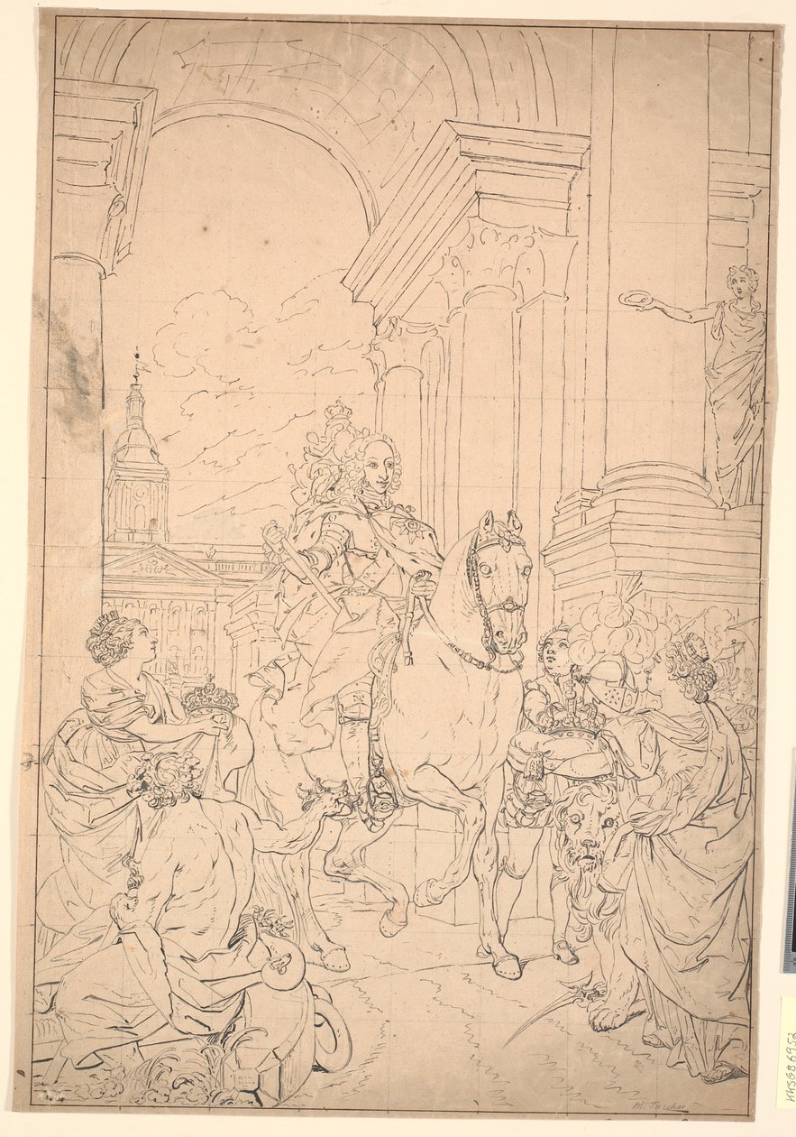 Draft for the Painting: Denmark and Norway Pay Homage to Christian VI (burned with Christiansborg 1794) by Marcus Tuscher