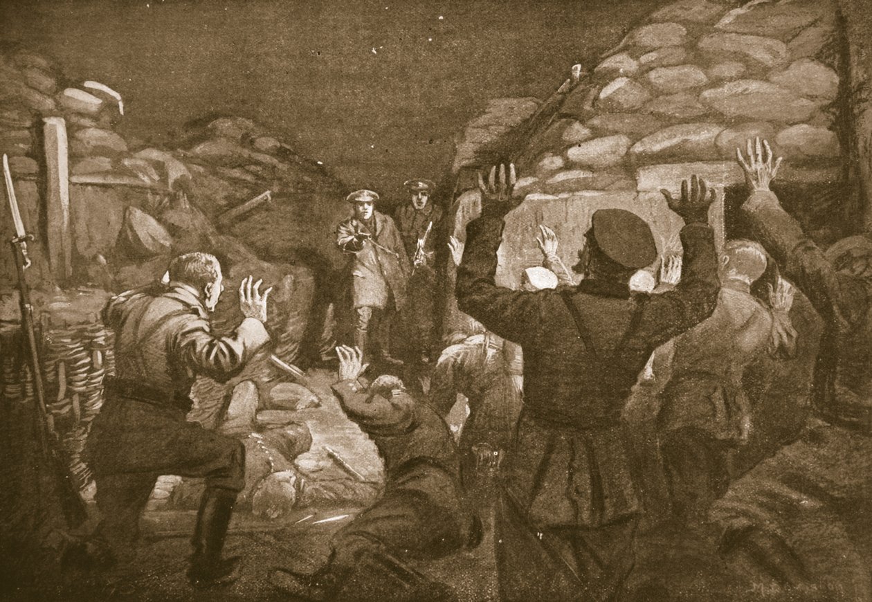A German Officer and Fourteen of His Men Cry for Mercy to Lieutenant Leach by Margaret Dovaston