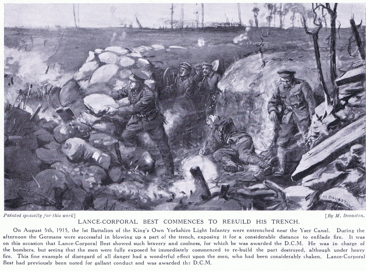 Lance Corporal Best awarded a DCM for commencing to rebuild his trench near Yser Canal under heavy fire August 1915 by Margaret Dovaston