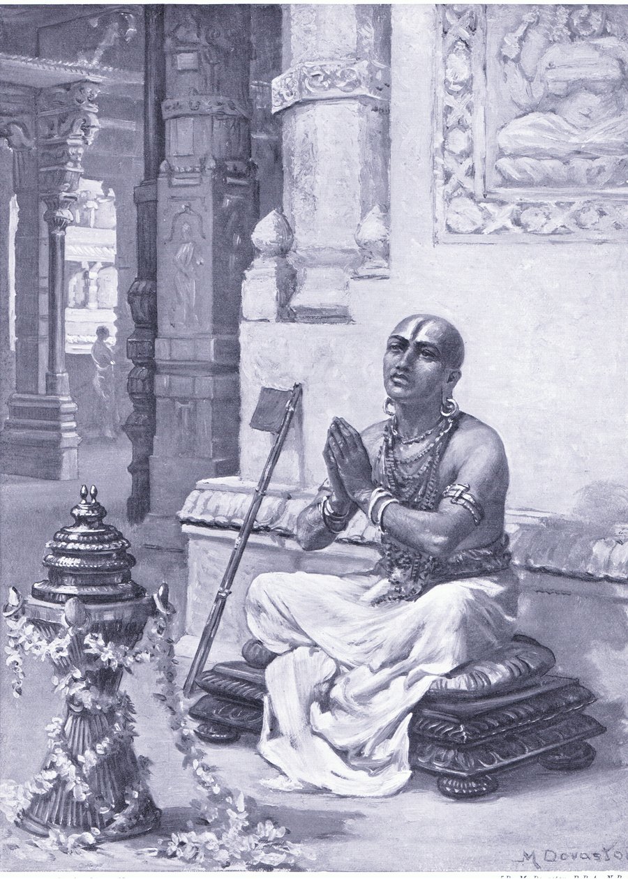 Ramanuja contemplating his philosophy of the one personal God 1100 AD by Margaret Dovaston