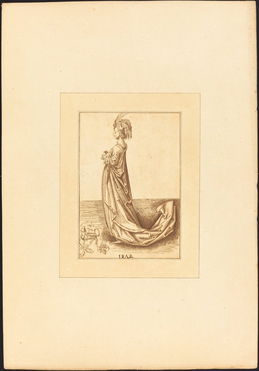 A Lady in a Long Dress by Maria Catharina Prestel after Martin Schongauer