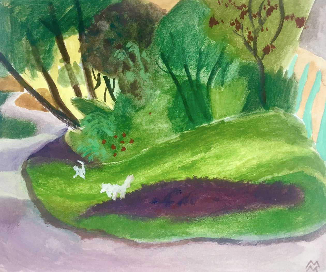 Landscape with White Dogs by Maria Magenta