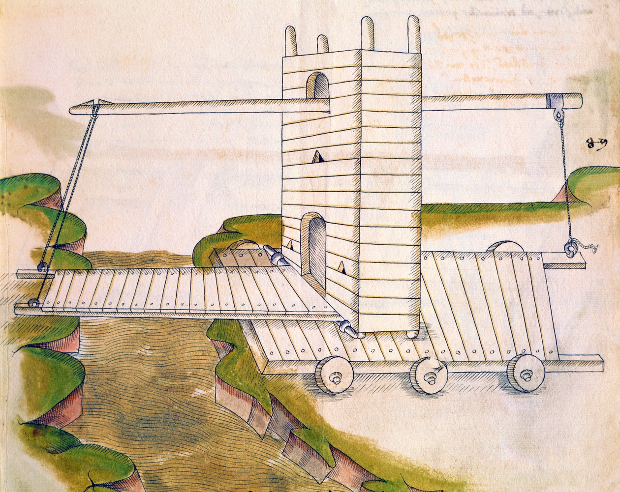 Design for a Machine with Drawbridge on Wheels for Use in Warfare or ...