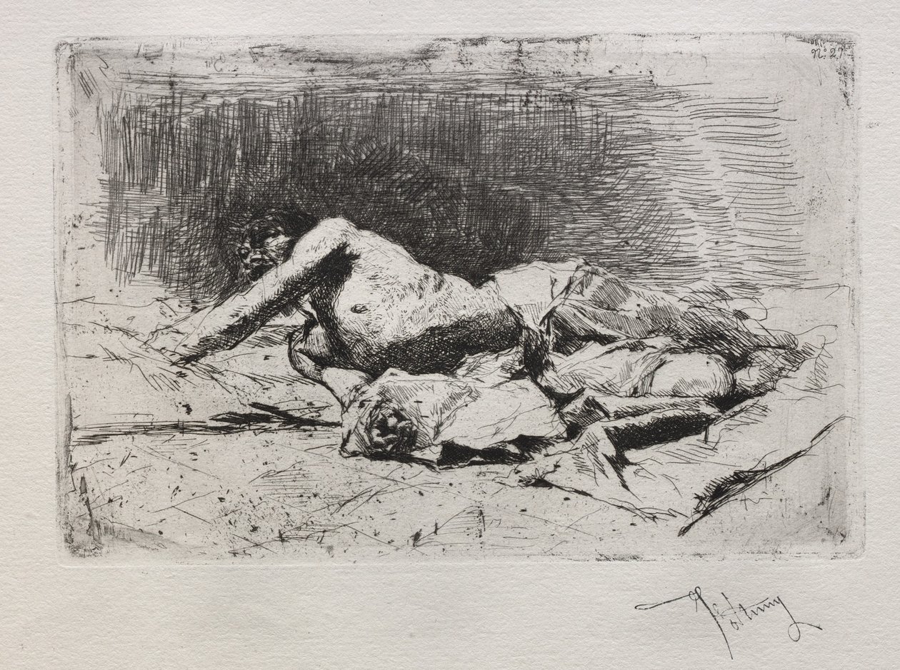 Man rolling on the ground by Mariano José María Bernardo Fortuny y Carbó