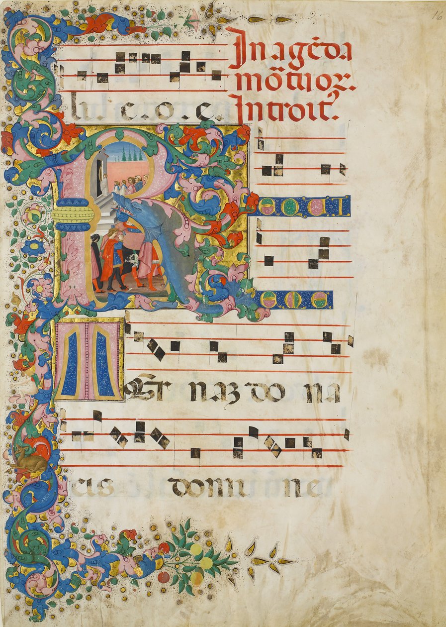 Manuscript Leaf with a Funeral Procession in an Initial R, from a Gradual by Mariano del Buono