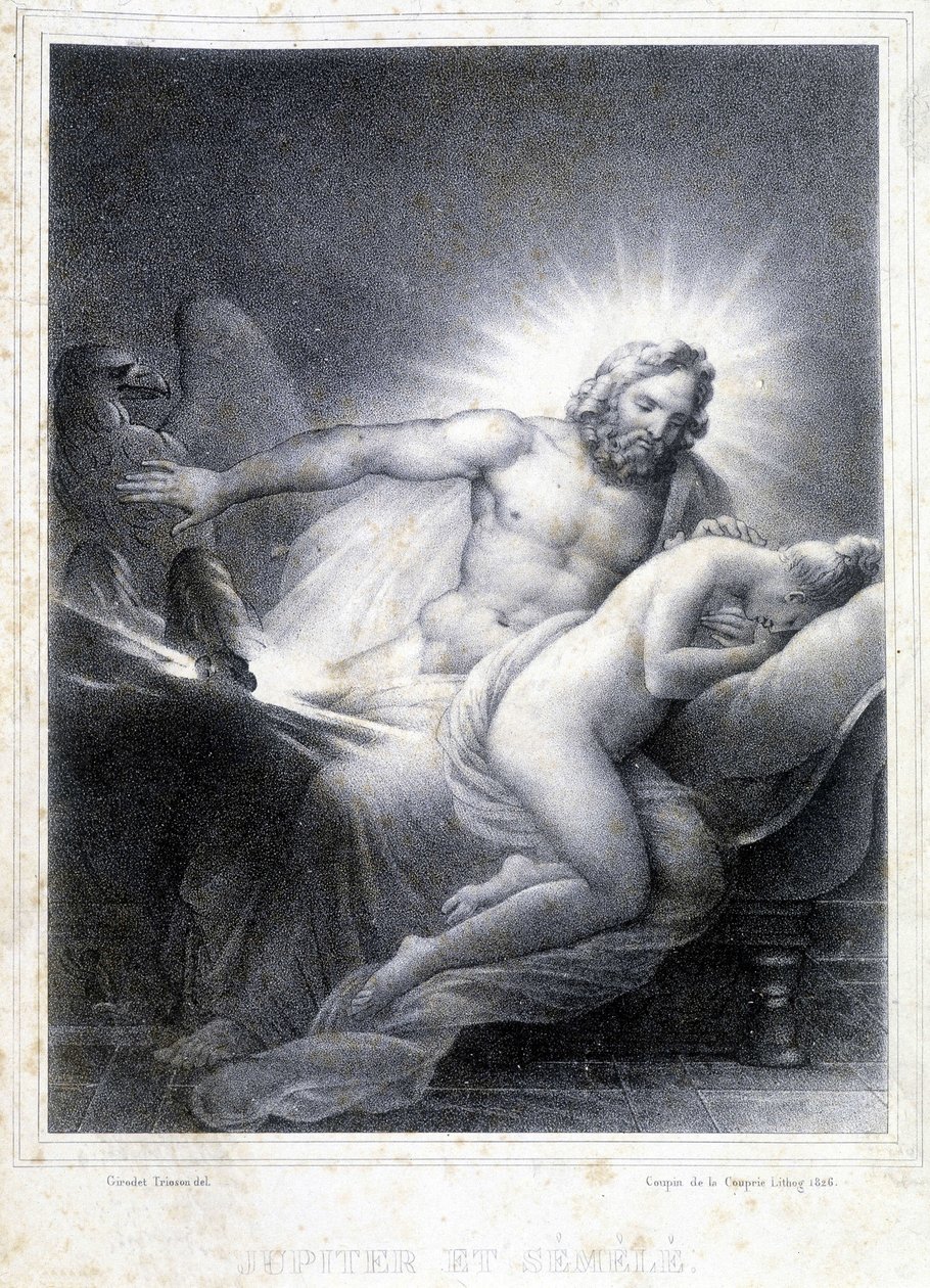 Jupiter and Semelee. Lithograph by Coupin de Couprie in 1826. by Marie Philippe Coupin de la Couperin