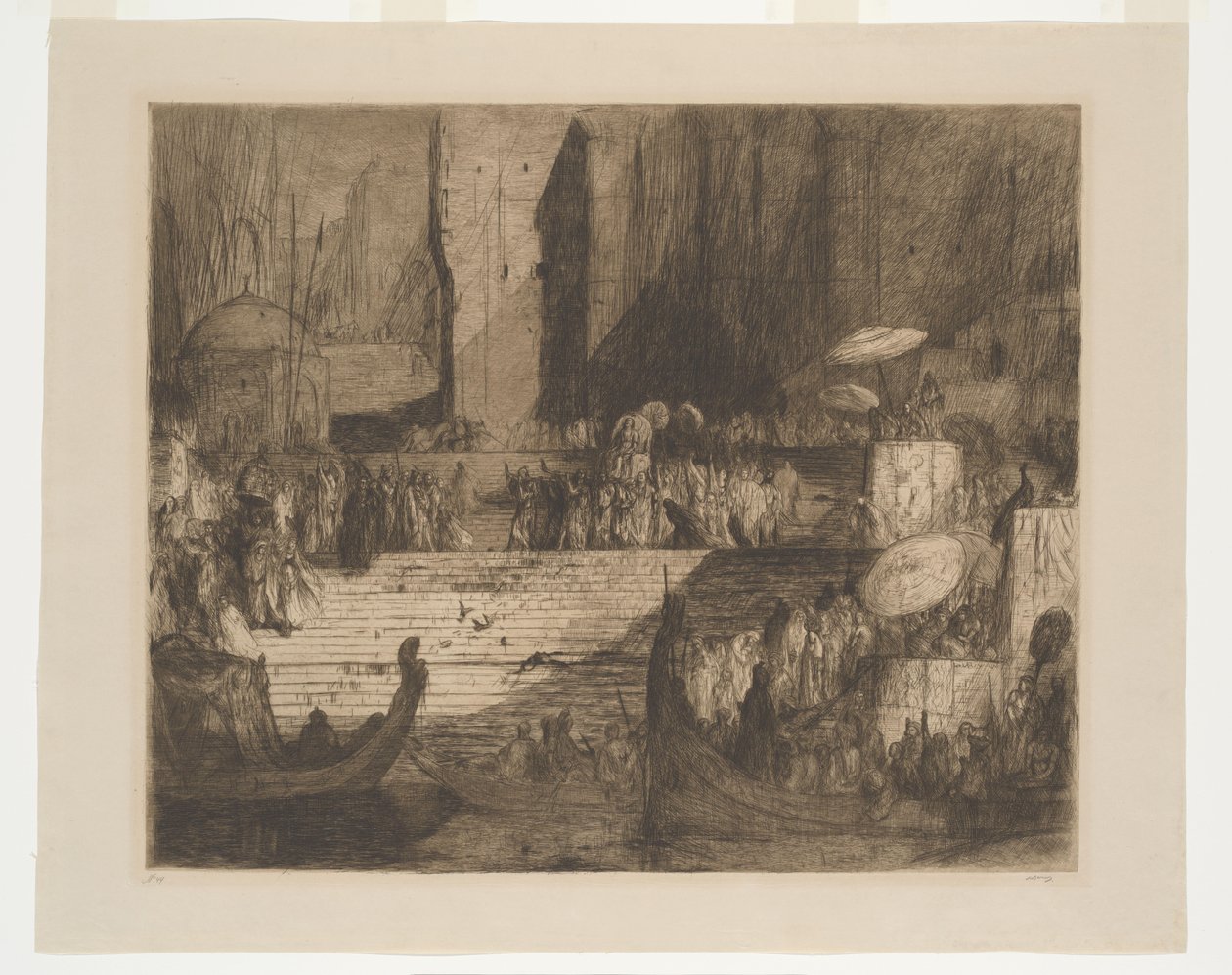 A funeral on the Ganges by Marius Bauer (signed by artist)