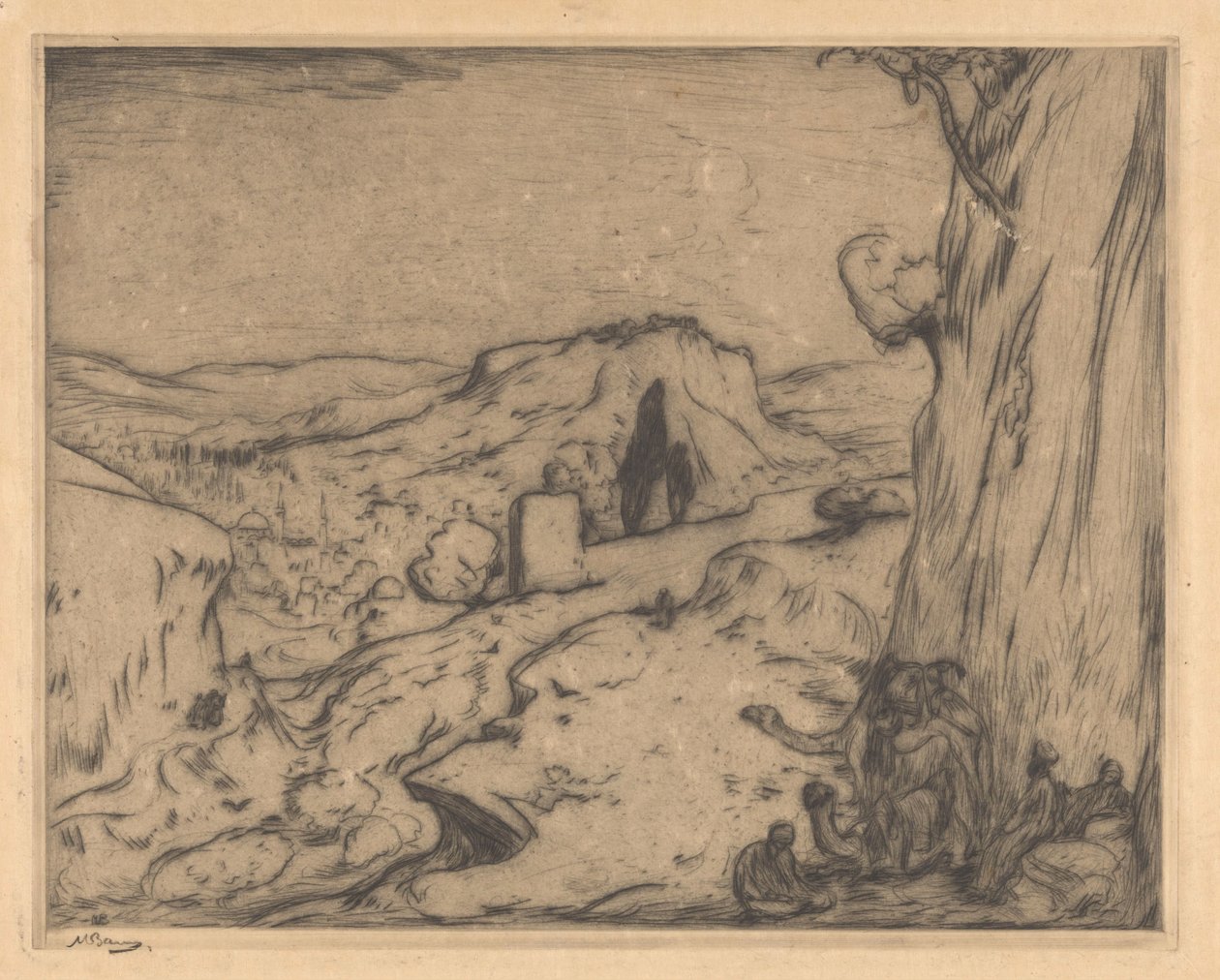 View of an Eastern City in a Valley by Marius Bauer (signed by artist)
