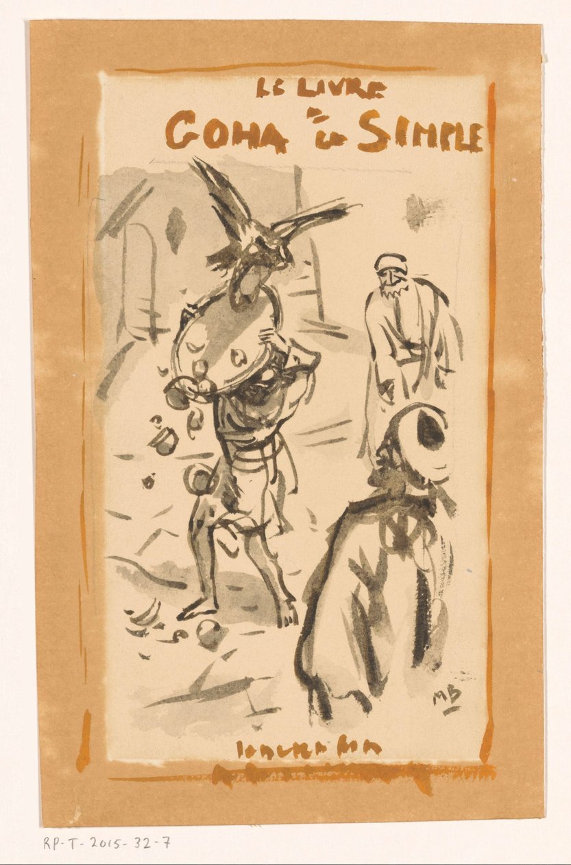 Man with Tray Attacked by a Bird of Prey by Marius Bauer (signed by artist)