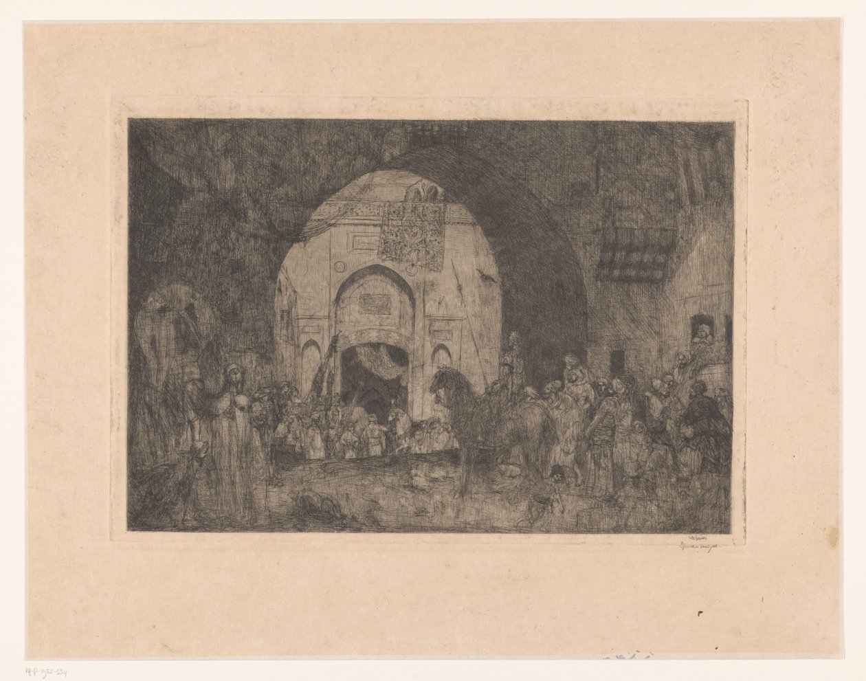 Eastern Riders and People by a Gate by Marius Bauer (signed by artist)