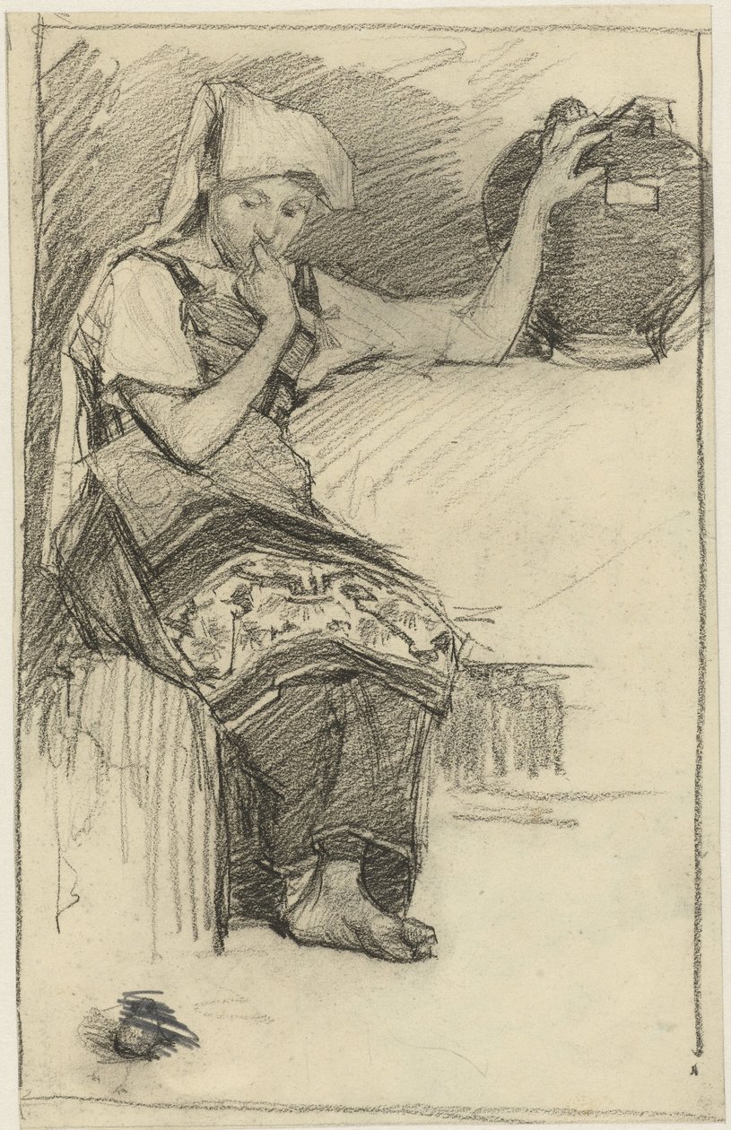 Seated Girl with a Jug by Marius Bauer